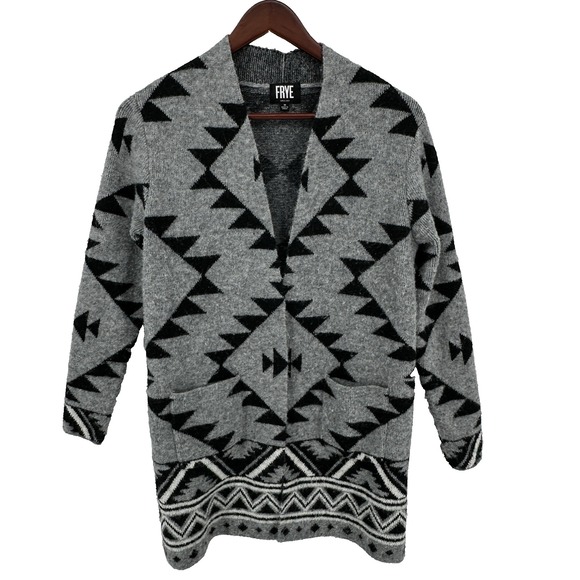 Frye Sweaters - Frye Cardigan Sweater Womens Size M Gray Black Southwestern Aztec Open Front
